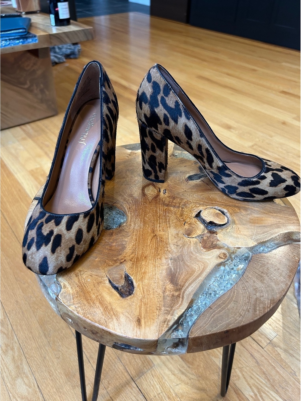 J. McLaughlin Women's Leopard Print Pony Hair Block Heel Pumps